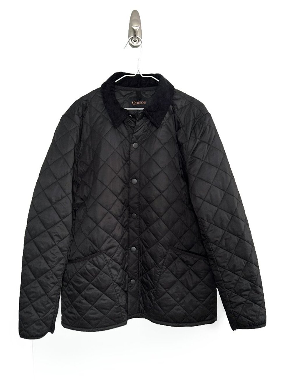 Quince Quilted Barn Jacket Womens L Black Corduroy Collar Lightweight Coat